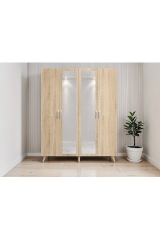 Alara Tamamı Mdf Aynalı Portmanto Vestiyer Ayakkabılık Meşe 140 Cm - M2