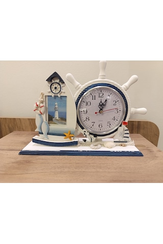 Deniz Temalı Dekoratif Masa Saati / Çerçeveli Dümen Saat -1019