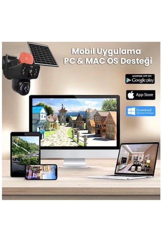 4g, 6mp Çift Lensli Ptz Güvenlik Kamerası Hareket Algılama 128 Gb Sd Kart Hediyeli Gri - Siyah