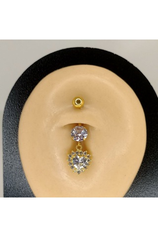Aya Tasarım Gold Renk Kalpli Göbek Piercing Altın