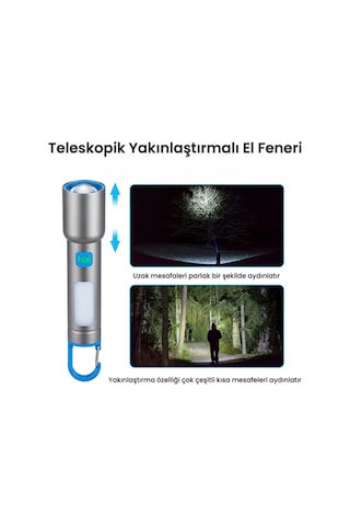 Bix Bx1010fl 10w 500 Lümen Zoom Özellikli 500 Metre Menzilli Metal Led El Feneri Şarj Edilebilir Flashlight Gri