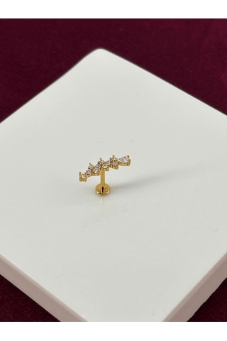 Taşlı Yaprak Detaylı Gold Piercing Gold