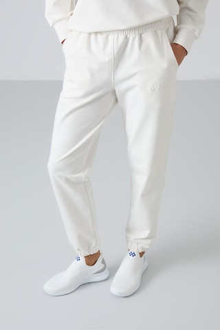 Tommy Life Ekru Basic Pamuklu O Yaka Oversize Lastik Paça Kadın Eşofman Takım - 95287 Ekru