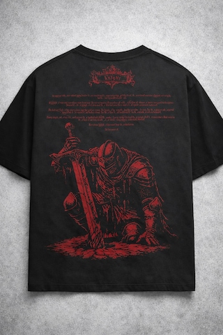 Yolo Street Oversize Siyah Tişört Kırmızı Şövalye Baskılı %100 Pamuk Unisex Streetwear Siyah11