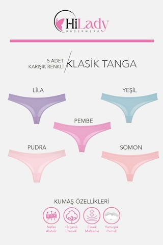 Hilady Kadın Tanga,düşük Bel Tanga String, 5'li Paket, Pamuklu Yumuşak Kumaş Pamuklu Tanga Açık Pembe