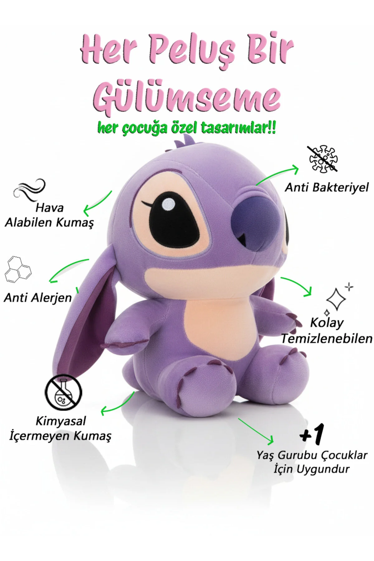 Stitch Peluş Oyuncak 35 Cm - Sevimli & Karakter & Yeni Açık Mor