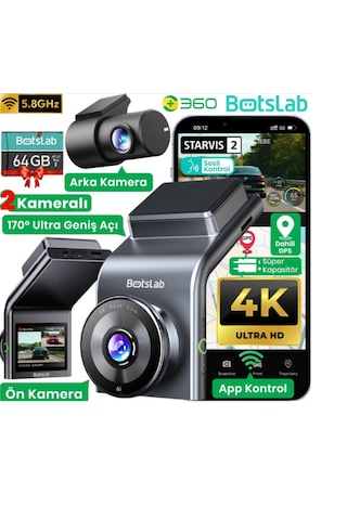 360+ Botslab G300h Plus Wdr 4k Uhd Ön+Arka Wifi+Gps 170 Geniş Açı Gece Görüşlü Araç İçi Kamera Dash Cam Araç Kamerası +lcd Ekran+G-Sensör+Sesli Kontrol + 64Gb Hafıza Kartı
