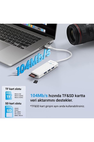 Orico PAPW3AT-U3-015-WH USB 3.0 to 3.0 TF SD Kart Okuyucu 3 Portlu USB 3.0 Çoklayıcı Adaptör Beyaz
