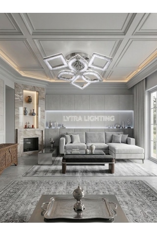 Hera Model 6'lı Gümüş 3 Renk Modu Ledli Tavana Sıfır Modern Salon Mutfak Çocuk Yatak Odası Led Avize