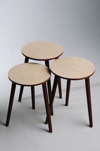 Madrid 3'lü Zigon Sehpa %100 Mdf Yuvarlak Traverten