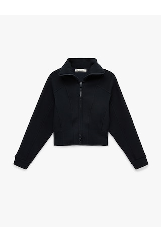 Koton Şardonlu Uzun Kollu Klasik Yaka Fermuarlı Sweatshirt Lacivert 6sal10411ık