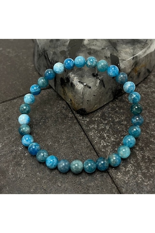 Sertifikalı Apatit 6mm Doğal Taş Bileklik Mavi