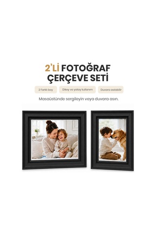 Vusıgn Mdf Fotoğraf Çerçevesi Siyah Kabartmalı Çerçeve Masaüstü Ve Duvar Askılı 2'li Set