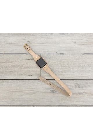 Bouletta Apple Uyumlu  Watch Deri Kordon 42-44-45mm Slim Double Tour GT NU1 Pembe