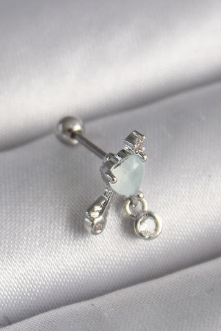 316l Çelik Gümüş Renk Beyaz Minelik Kalp Sallantı Zirkon Taş Deta