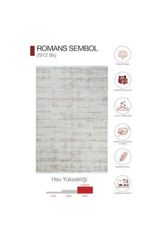 Romans Sembol 2912 Bej Sade Akrilik Pamuk Tabanlı Salon