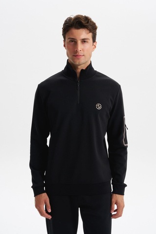 AR-MA Arma Erkek Slim Fit Dik Yaka Yarım Fermuar Pamuklu Sweatshirt Sol Kol Fermuar Cepli K30404685702 Siyah