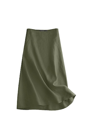 Zanzea Bayan Yaz Casual Yan Fermuarlı Pamuk Keten Etekler Koyu Yeşil