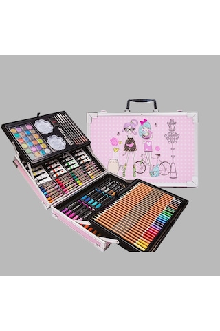 Ikkb Yeni Sanat Kırtasiye Malzemeleri Grafiti Çocuk Suluboya Kalem Seti Pembe Bisiklet Kız Desen 145 Parça Set