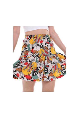 Çizgi Film Karakterli Jarse Kumaş Şort Etek-432-çok Renkli Çok Renkli