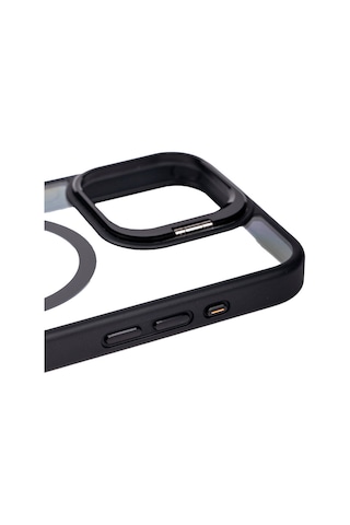 Apple Uyumlu iPhone 15 Pro Kılıf M-safe Şarj Özellikli Standlı Zore M-safe Klon Lensli Kapak Gri