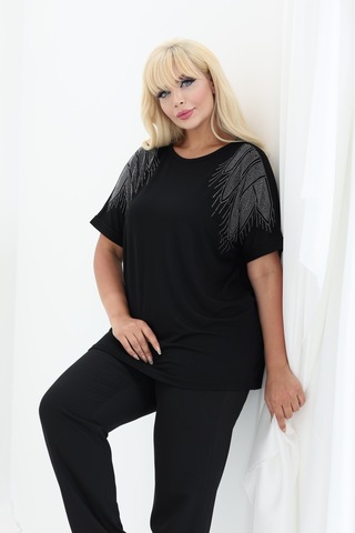 Bambu Bluz Yarasa Kol Taş Detaylı M-6xl Siyah