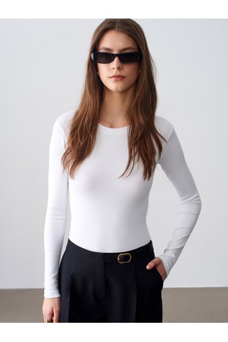 Dilvin 32695 Uzun Kollu Bodysuit-beyaz Beyaz