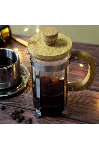 Ahşap Detaylı 350 Ml Cam French Press Çok Renkli