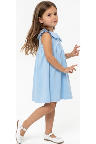 Toontoy Kids Toontoy Kız Çocuk Regular Fit Bebe Yaka Düğmeli Kısa Kollu Elbise 25049 Mavi