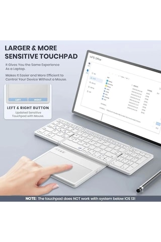 Geodmaer Büyük Touchpad Katlanabilir Bluetooth Klavye White