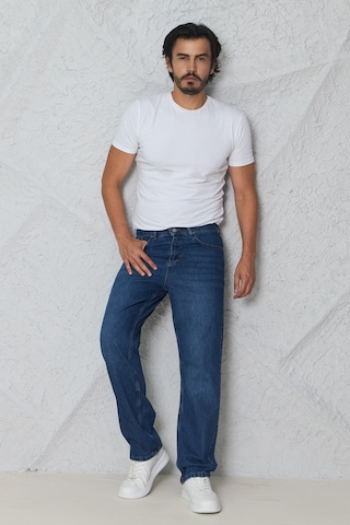 Blayn Jeans Erkek Antrasit Baggy Kot Pantolon - Geniş Kalıp Günlük Rahat Denim Jean Koyu Toz Mavi