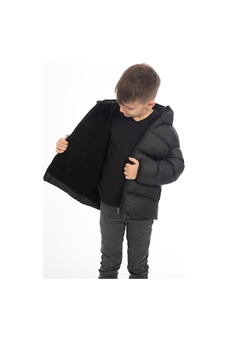 Erkek Çocuk Siyah Içi Polarlı Kapüşonlu Su Geçirmez Rüzgara Dayanıklı Şişme Kışlık Mont Siyah
