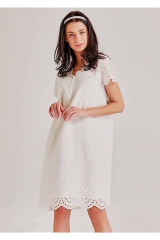 Magic Form 72108 Kendinden Brode Desenli Tek Gecelik - Ekru