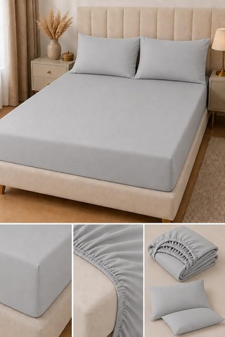 Lastikli Çarşaf Seti Yastık Kılıfları Dahil - Çift Kişilik 160x200cm + 2 Adet Yastık Kılıfı 50x70cm - Günlük Bej