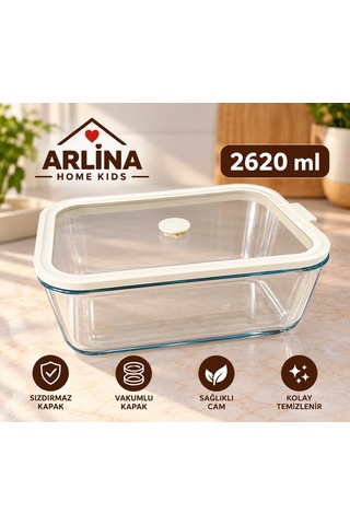 2620 Ml Vakumlu Cam Saklama Kabı Krem