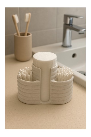 Makyaj Organizeri - 3 Bölmeli - 12cm - Mermer Beyaz Mermer Beyazı