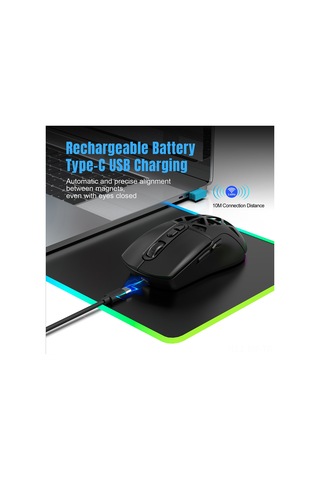 Mufunye Hxsj T26 Kablosuz Oyun Faresi: 4800dpı, Rgb Aydınlatma, Hızlı Şarj, 7 Tuşlu, Pc/mac Uyumlu 001