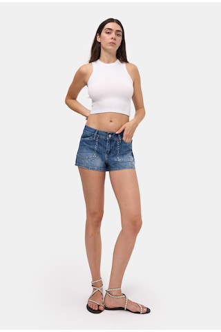 it's basic Kadın Mavi T-2s6-4 Drop Detaylı Mini Özel Tasarım Denim Şort