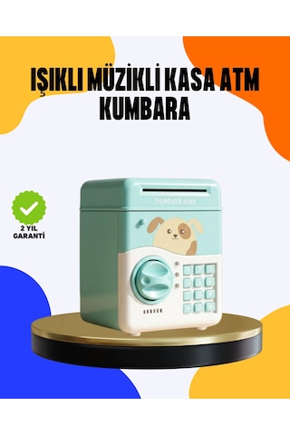 Çocuklar İçin Su Yeşili Atm Kasa Tasarımlı Şifreli Kumbara Düz Renkli