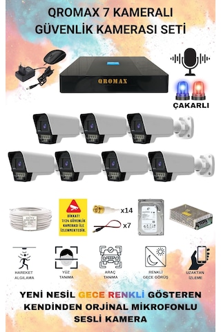 7 Kameralı Set - Yapay Zeka Özellikli Gece Renkli Sesli Fullhd 5mp Lensli 9 Warm Ve Çakar Ledli Güvenlik Kamerası Seti 5909ws-9008