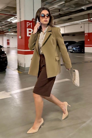Madmext Haki Astarlı Kadın Blazer Ceket Mg2508 Haki