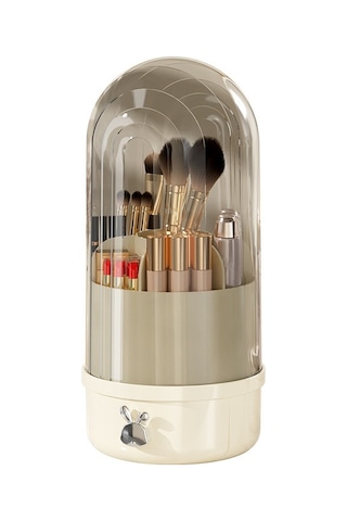 Sones Döner Toz Geçirmez Makyaj Fırçası Saklama Tüpü Tuvalet Masası Masaüstü Kalem Tüpü Şeffaf Siyah