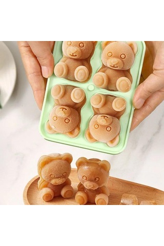 Dofolink Yeşil Ayı Figürlü Buz Kabiği - Evde Pratik Buz Dondurma Kalıbı Çok Renkli