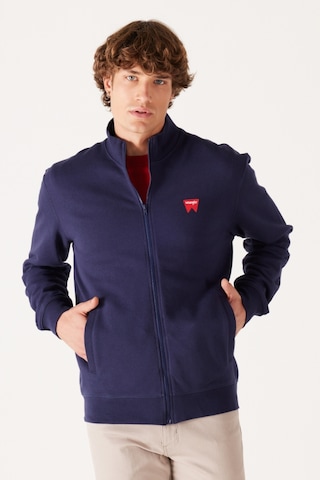 Wrangler Regular Fit Normal Kesim Pamuk Dik Yaka Fermuarlı Lacivert Sweatshirt Ceket W663I3XW4 Lacivert