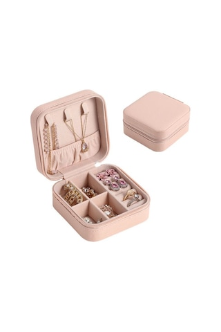 Chavin Pembe Deri Seyahat Yüzük Küpe Kolye Takı Kutusu st1-64pm Pembe