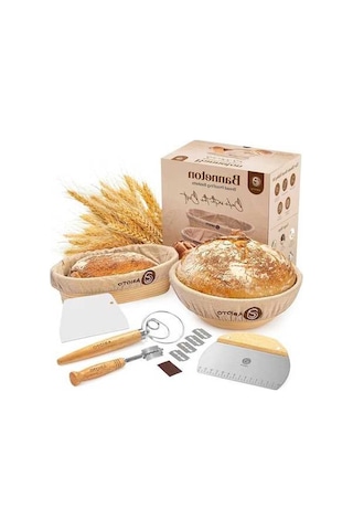 Maoyaya 10 Yuvarlak + 11 Oval Banneton Ekmek Sepeti, Maya Kiti, Ekmek Topal, Kazıyıcı, Keten Astar - Altın Altın