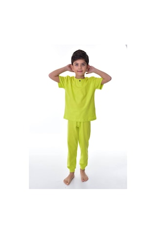 Bunny Hopp %100 Pamuk Süprem Penye Kumaş Düğmeli Sade Düz Renk Terletmeyen Erkek Çocuk Pijama Takımı Fıstık Yeşili