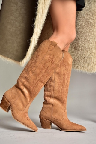 Fox Shoes T267765202 Taba Süet Kovboy Model Kadın Çizme Taba-Süet
