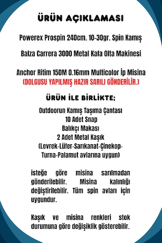 Powerex Prospin 240cm 10-30gr Balza Carera 3000 Metal Kafa Spin Olta Seti 1