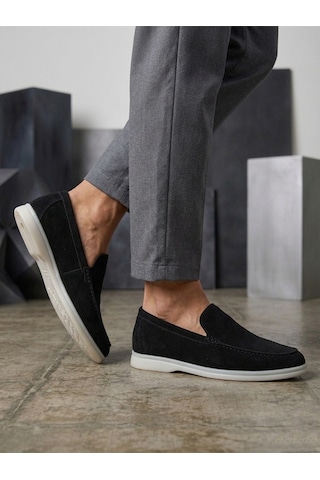 DMR Elegance Ba0252 %100 İçi Dışı Hakiki Deri Erkek Siyah Süet Casual Loafer Termo Taban Ayakkabı Rekli